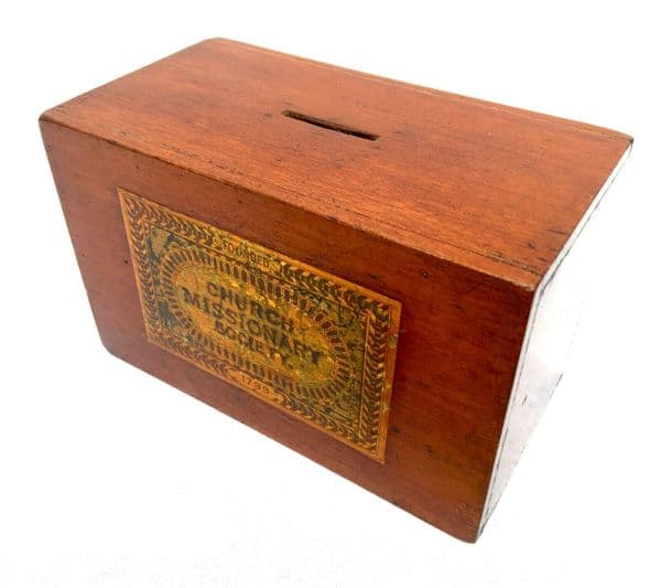Antique Church Missionary Society Wooden Collection Box / Donation / Money c1900